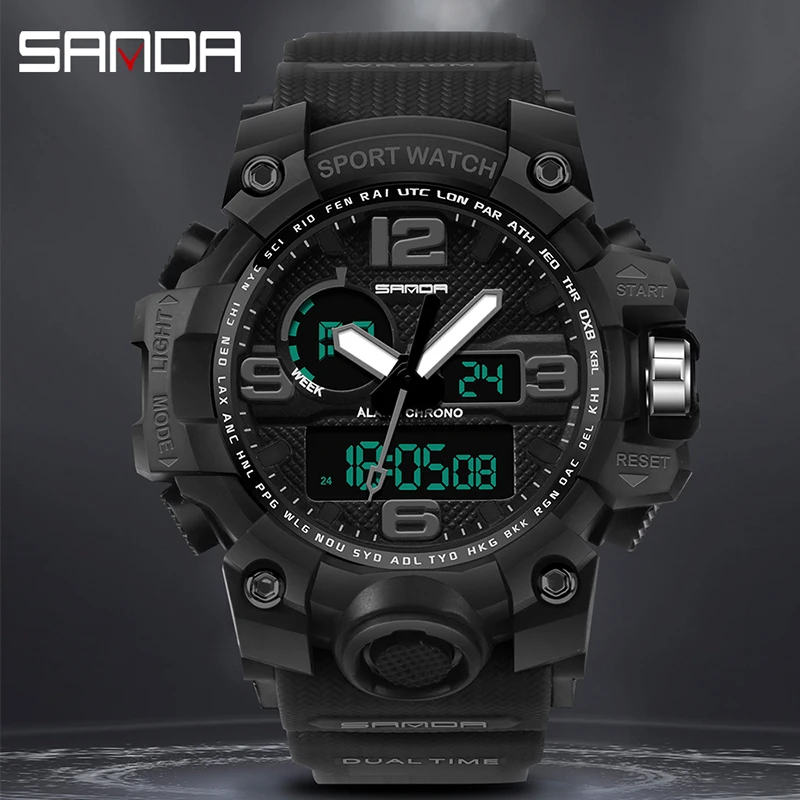 Цифровые спортивные часы Sanda водонепроницаемые ударные цветные деловые мужские