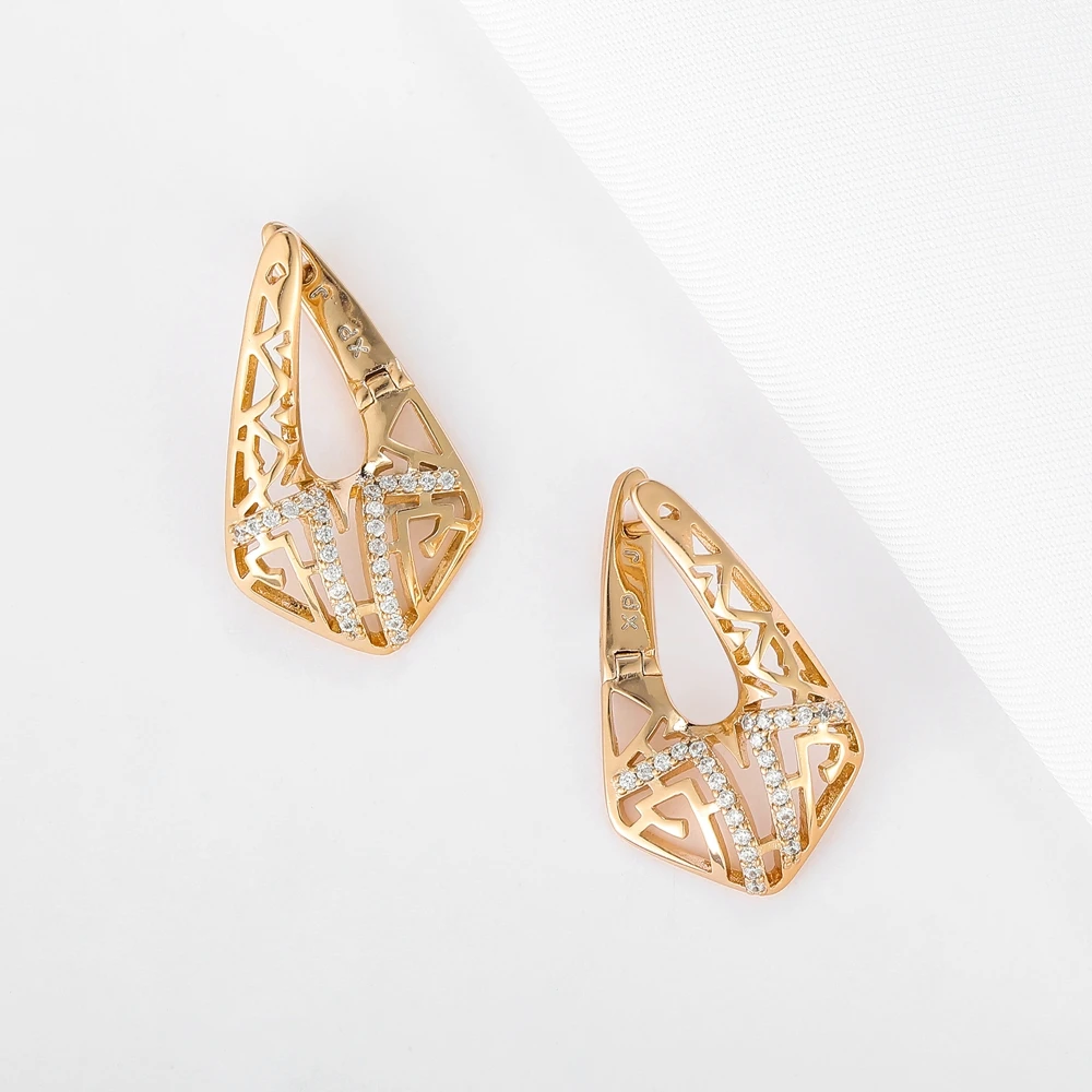 

Luxury Geometric Hollow Copper Stud Earring Metal Quality Inlaid Crystal Woman Girls Earrings Jewelry Gift For Party Wedding