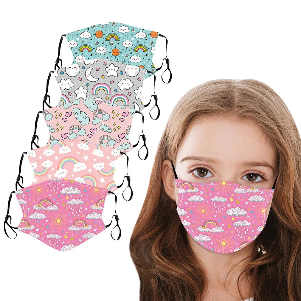 

5PC Kids Children Animal Print Colorful Mask Outdoor Cotton Mouth Masks Protection Face Masks Reusable