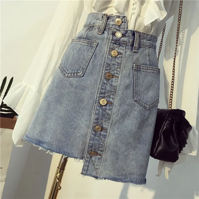 

Summer Style Women Skirts Oversized Fashion Casual Loose Single Button Solid Jeans Skirts For Women Larger Denim Midi skirts