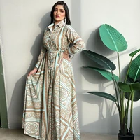 long shirt dress for women fall 2021 vintage ethnic print dubai turkey arabic oman morocco middle east muslim clothes robe femme