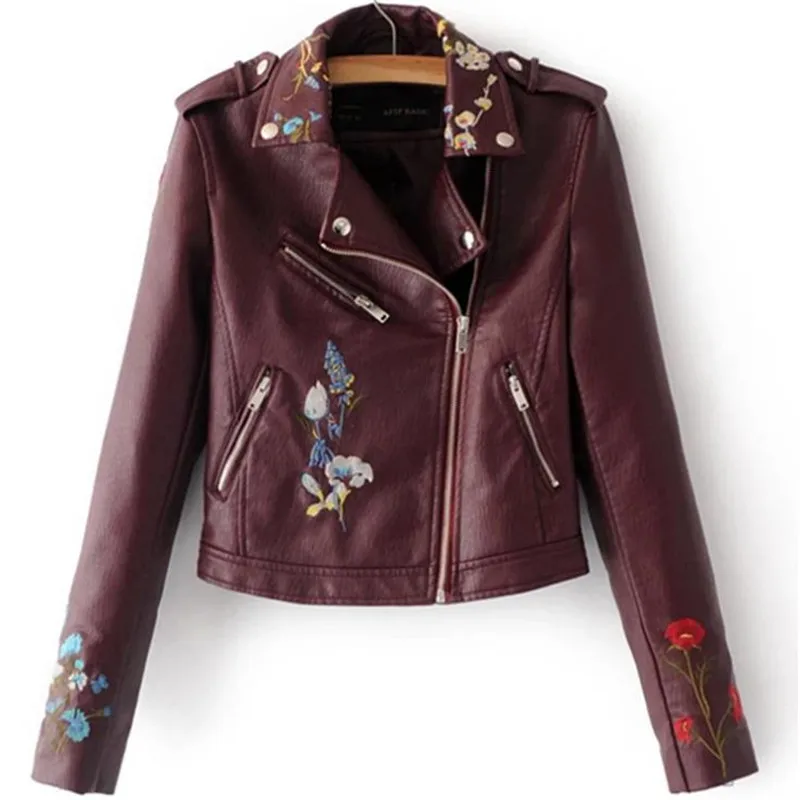 

Woman Spring Pu Leather Jacket Female Fall Oversized Jackets Women Cuir Veste Lady Chaqueta Cuero Embroidery Coats