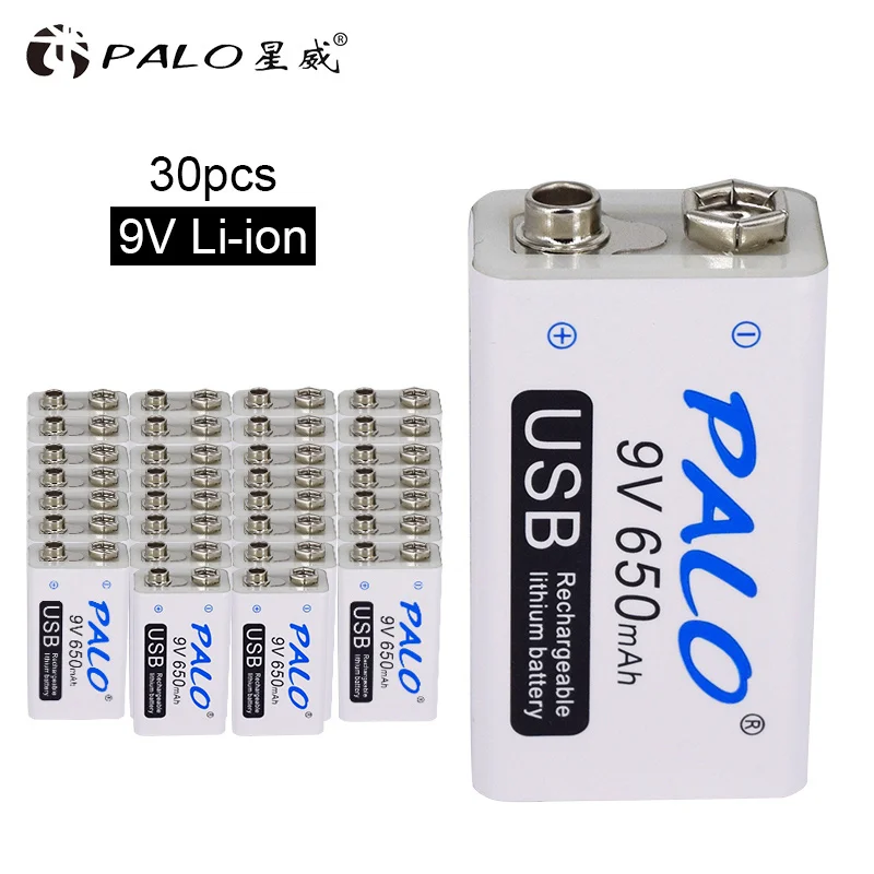 PALO 9V 650mAh литиевая li-po литий-ионная аккумуляторная батарея с микро usb кабелем для микрофона игрушка пульт дистанционного управления KTV - Цвет: 30pcs