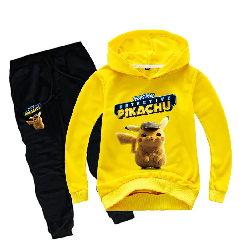 2019 Kids Cartoon POKEMON GO Tracksuit Pikachu Boys Girls Cosplay Costumes Full Sleeve Cool Clothing Sets hoodie Pants Suit | Детская