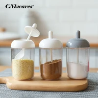 plastic jars for spices seasoning box with spoon household sugar salt pepper bottle spice holder storage bottle kitchen supplies