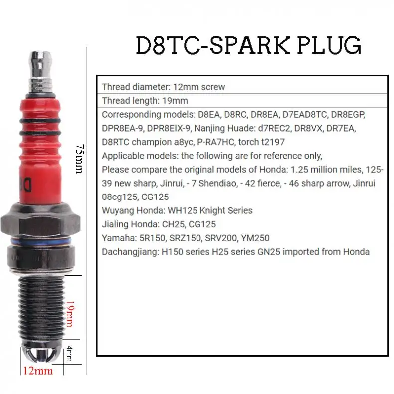 D8TC Level 3 Multi-angle Ignition Red Head Motorcycle Platinum Nozzles Plugs Fit for CG 125cc 150cc 200cc 250cc | Автомобили и