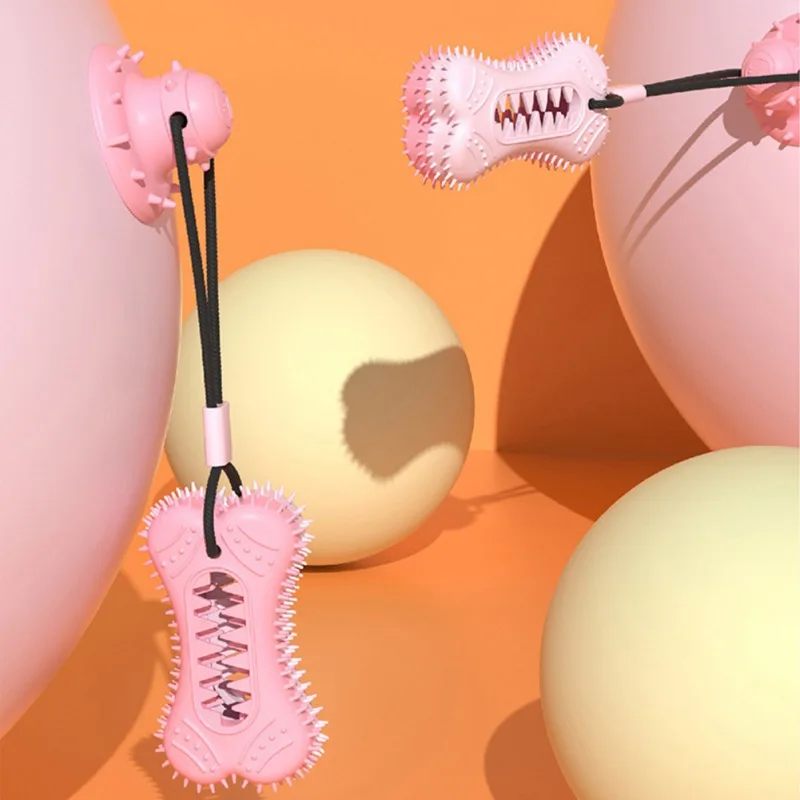 

Tug-of-war Toy Sucker Molar Tooth Cleaning Dog Toy Bite-resistant Ball, Bone Type Yellow Rubber Feeding Toy