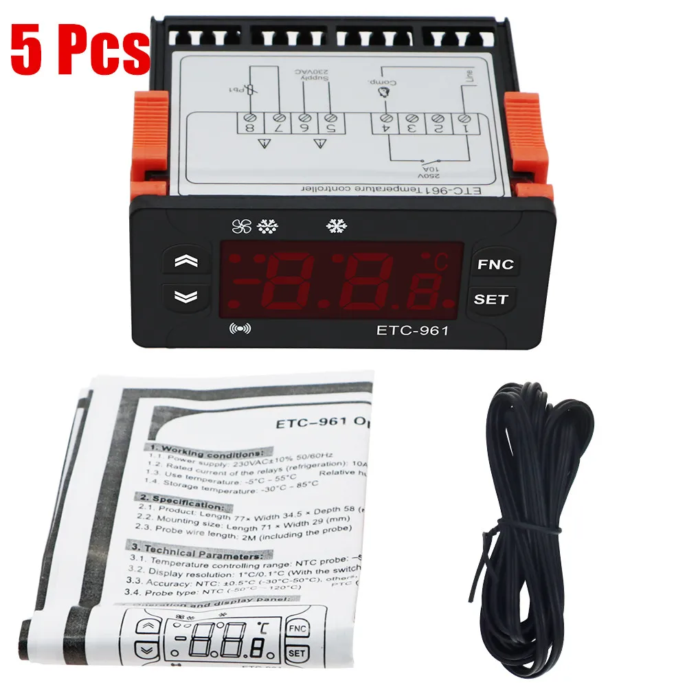 Termostato Controlador de Temperatura Controle Umidade Termômetro Higrômetro Refrigeração Alarme 220v Sensor Ntc Peças Lote Etc-961 Instrumentos de temperatura