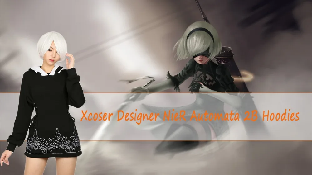 XCOSER NieR Automata 2B худи черный хлопковый свитшот игра косплей костюм пальто Хэллоуин вечерние повседневные толстовки платье для женщин