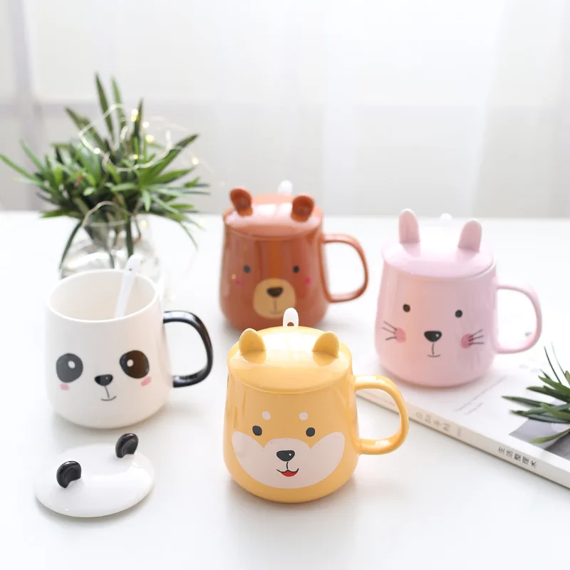 

Cute Panda Mug Three Dimensional Animal Cartoon Milk Cup with Cover Spoon Office Drink Water Bottle Lover Breakfast Coffee Cup