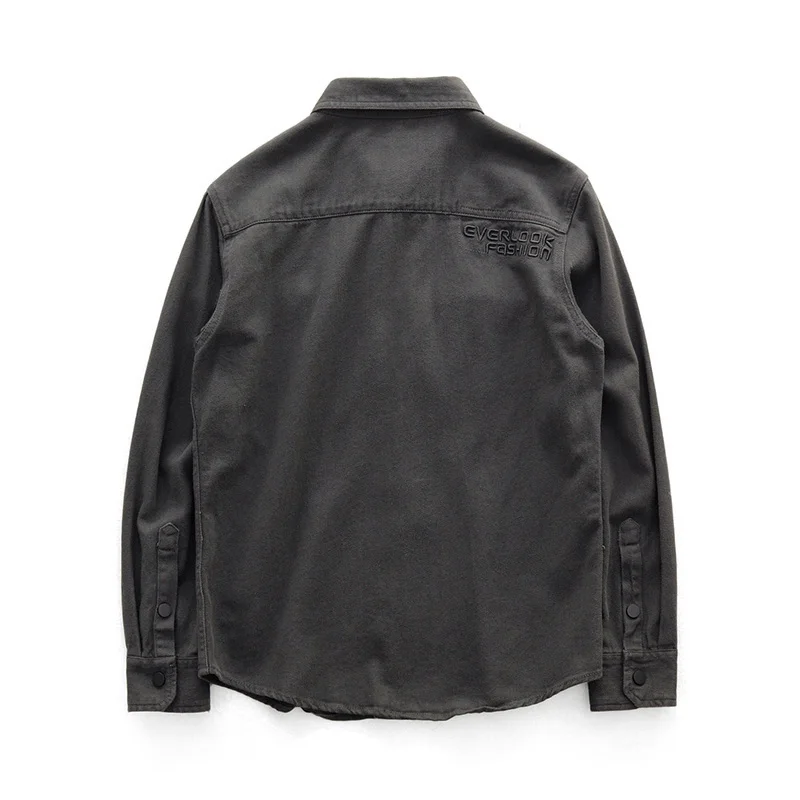 Мужская винтажная рубашка весенне-осенняя джинсовая приталенная с длинным