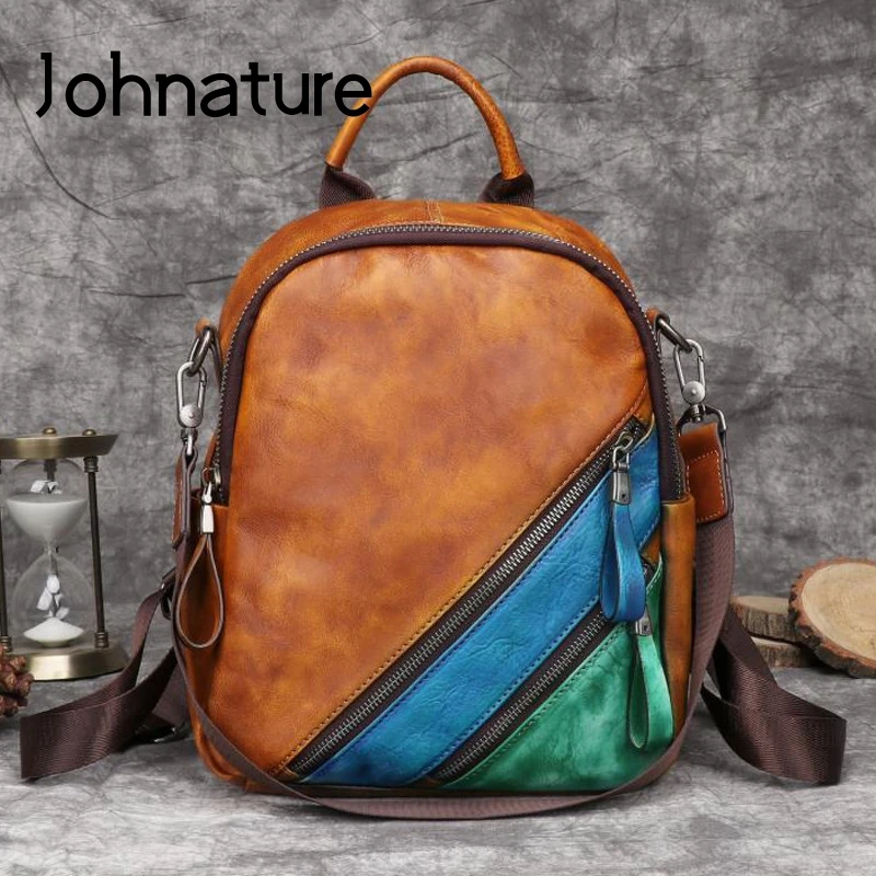 

Johnature High Quality Genuine Leather Small Backpack 2022 New Vintage Solid Color Handmade Cowhide Shoulder Bag Women Bag