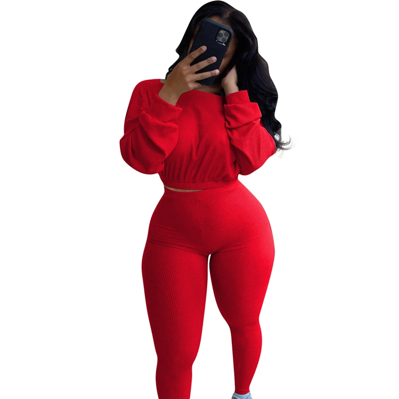 

Fall Clothes O Neck Long Sleeve Crop Top and Pants Set Leggings Women Two Piece Outfits Womens Tracksuit Wholesale Dropshipping