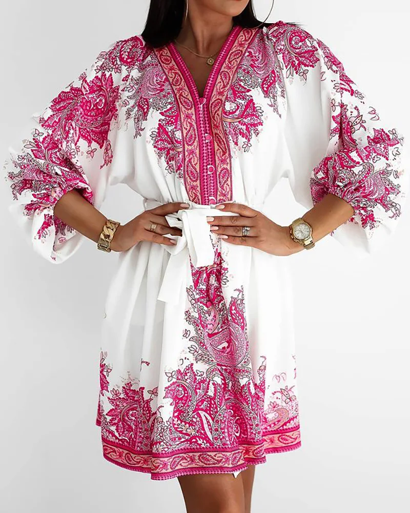 

Women's Rose V-Neck long sleeve dress