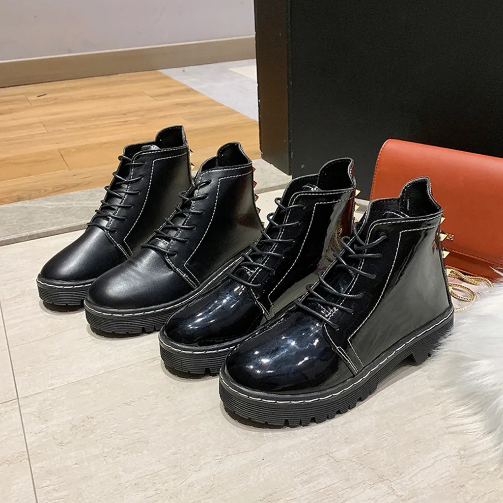 Женские ботинки на плоской подошве с круглым носком Модные однотонные