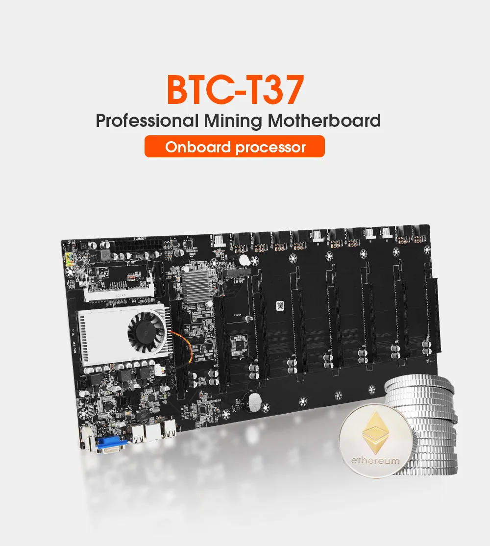 

New Mining Motherboard Set 8 GPU Crypto Etherum Mining kit With 1037U 64GB MSATA SSD And 8GB DDR3 1600MHz RAM 8pcs Power Cable