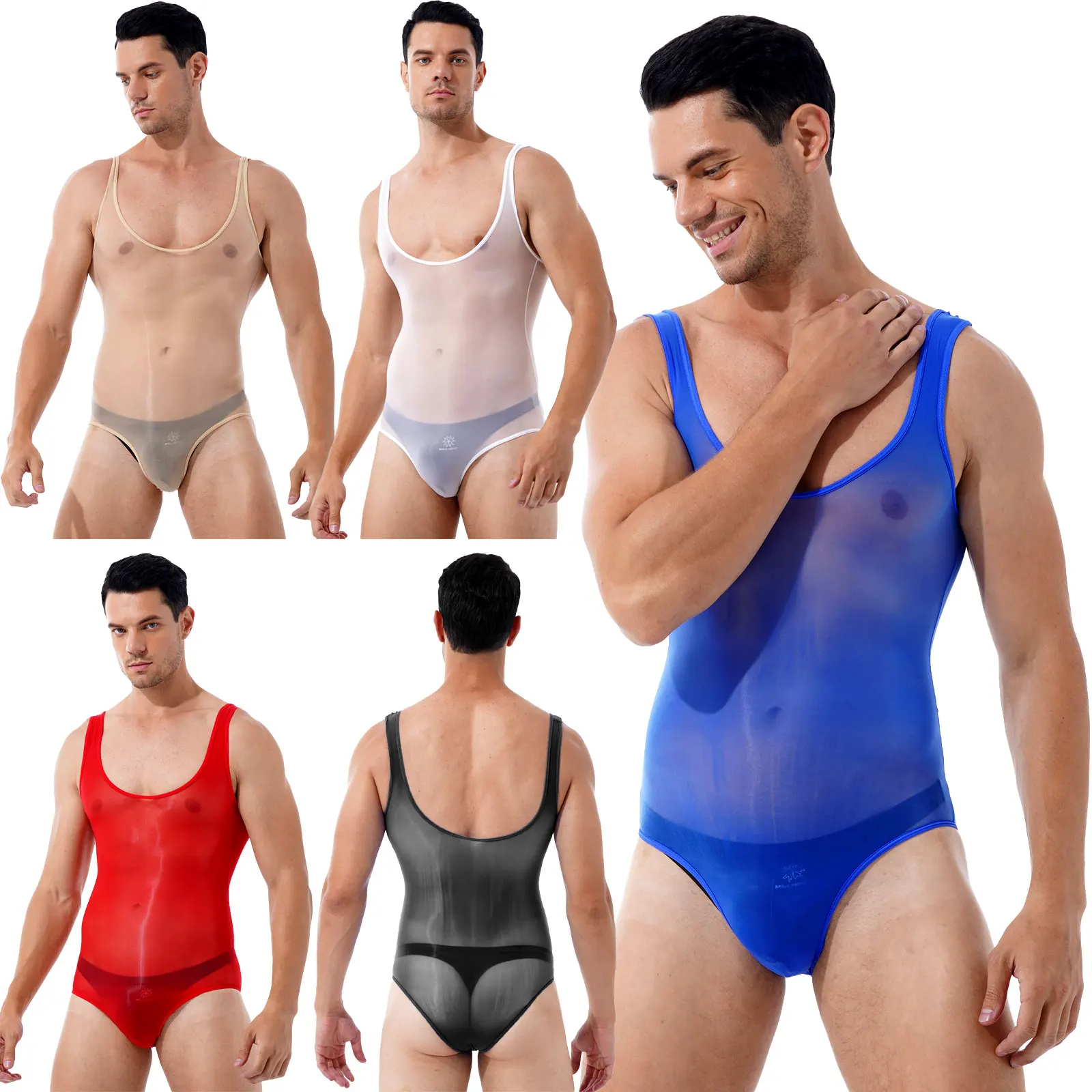 TiaoBug мужское глянцевое боди с глубоким вырезом без рукавов Нижнее Белье