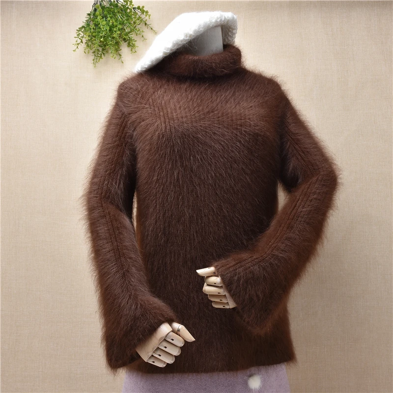 Пуловер женский трикотажный из ангорской шерсти с длинным рукавом теплый