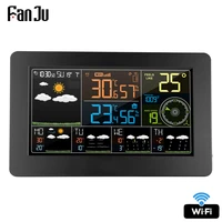 fanju fjw4 digital alarm wall clock weather station wifi indoor outdoor temperature humidity pressure wind weather forecast lcd