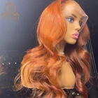 Парик Оранжевый имбирный 30 дюймов 13x6, прозрачные передние искусственные волосы для женщин, волнистые человеческие волосы, предварительно выщипанные бразильские фронтальные парики на сетке