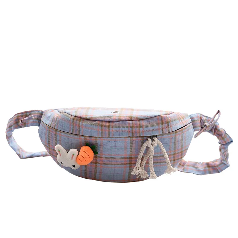 Сумка в японском стиле милая индивидуальная с кружевным ремешком клетчатая