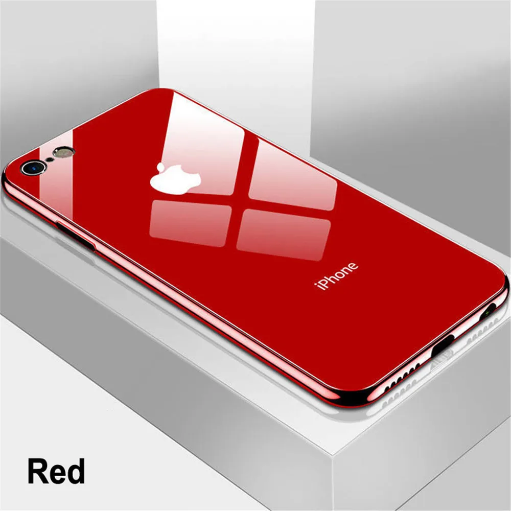 Red Роскошный металлизированный зеркальный чехол из закаленного стекла для iPhone 7 11 Pro Max X XR XS 6s 8 Xs Max черный глянцевый чехол Etui - Цвет: Red