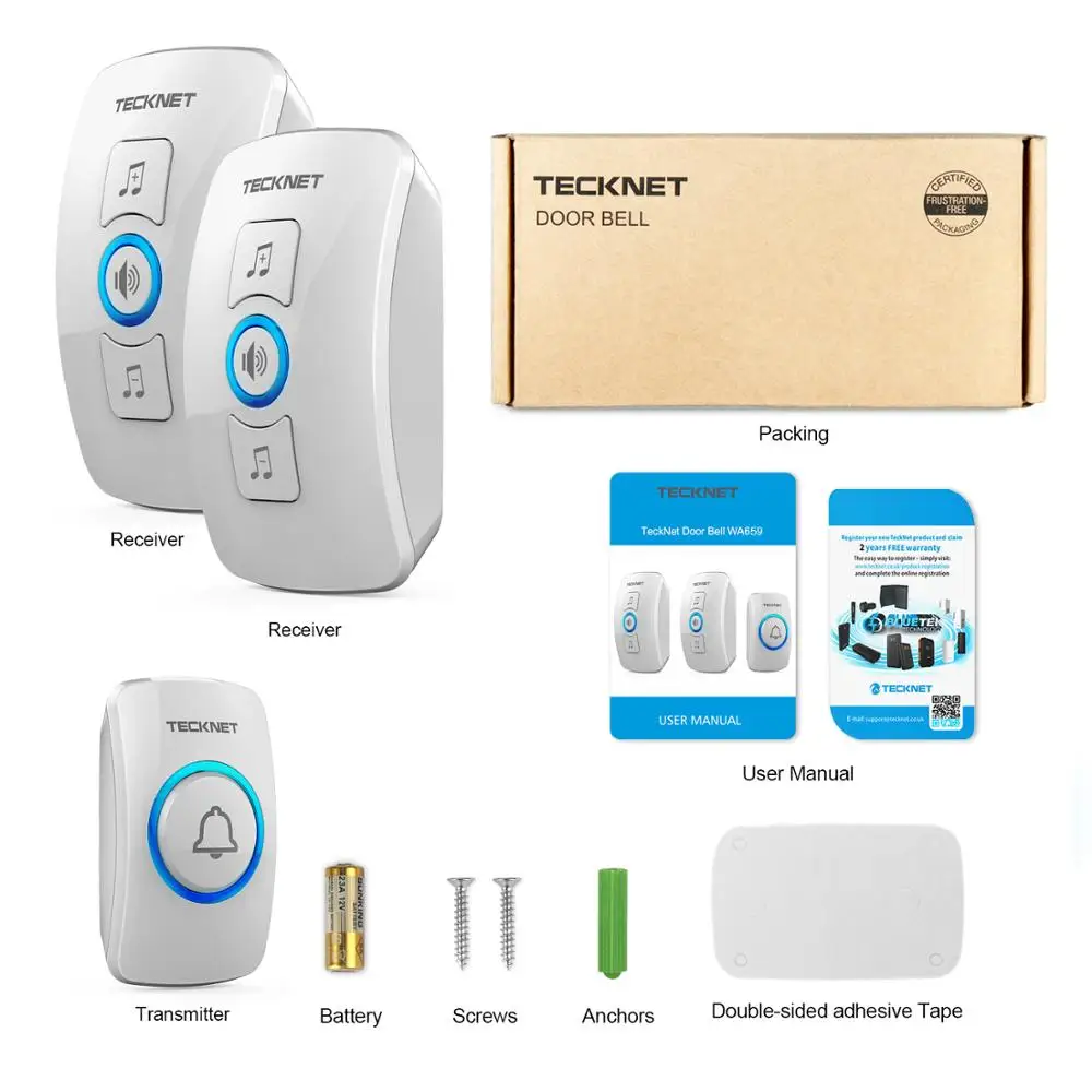 TeckNet беспроводной дверной звонок IP33 Водонепроницаемый с европейской вилкой 32