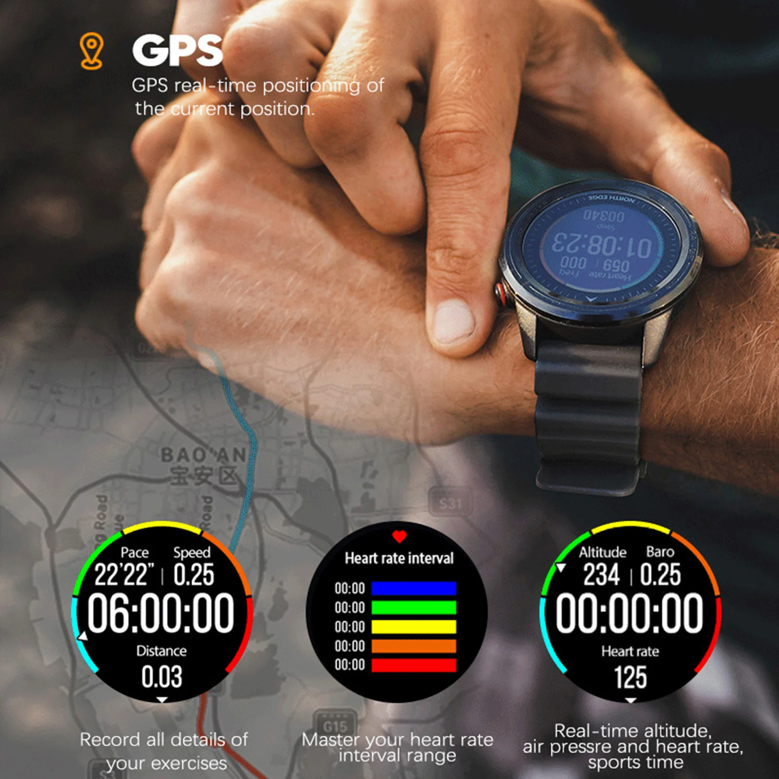 NORTH EDGE Range5 Watches Smart Watch Men Women Heart Rate Monitor Fitness Sport Watches GPS Activity Tracker Smartwatch