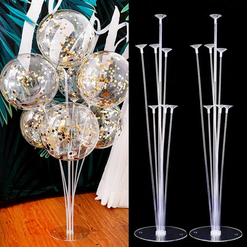 Ensemble de 7 tubes supports et ballons  kit comprenant socle et bulles décoratives avec confettis