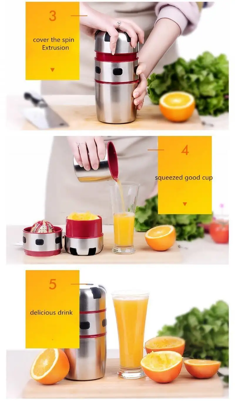 

Manual Lemon Juicer Multifunctional Stainless Steel Orange Juice Squeezer Household Kitchen With Lid Rotary Portable Juice Tools