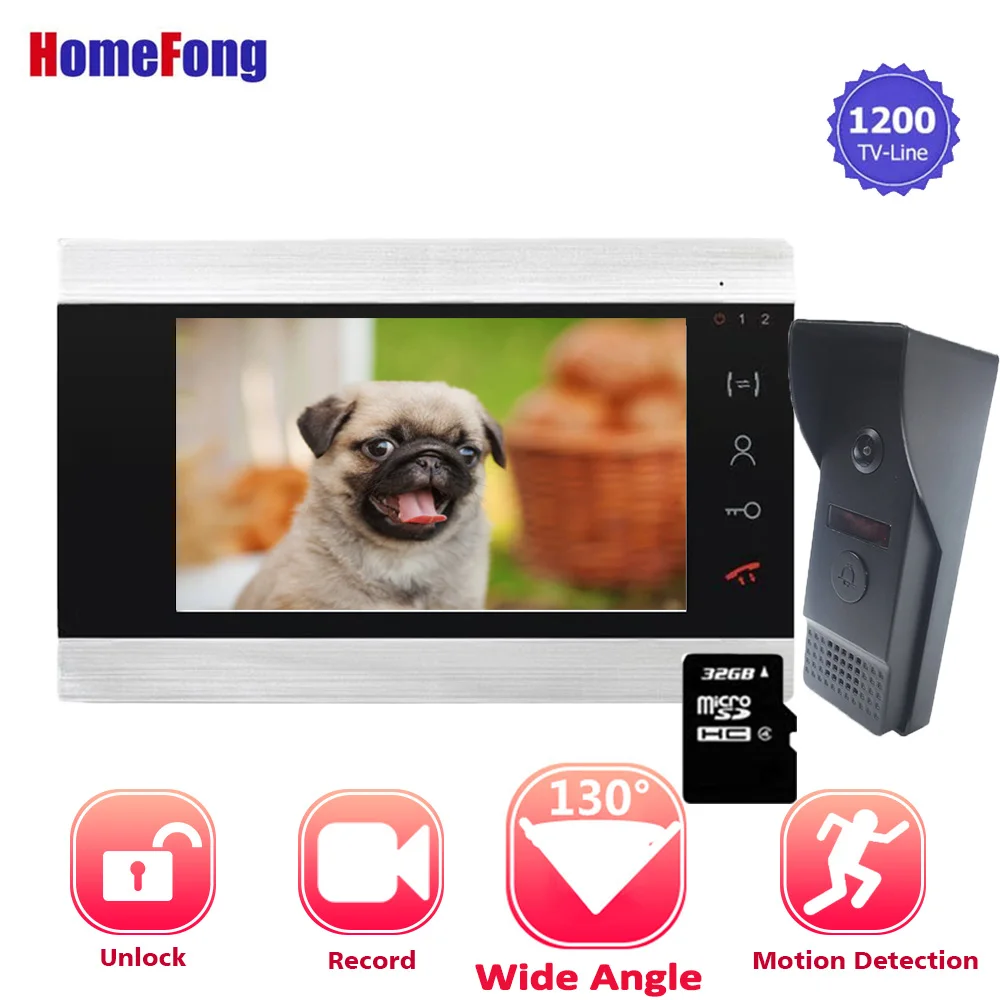 

【Wide Angle】Homefong Wired Video Door Phone System Visual Intercom Door 7 Inch Monitor 130 Degree Doorbell with Camera Motion