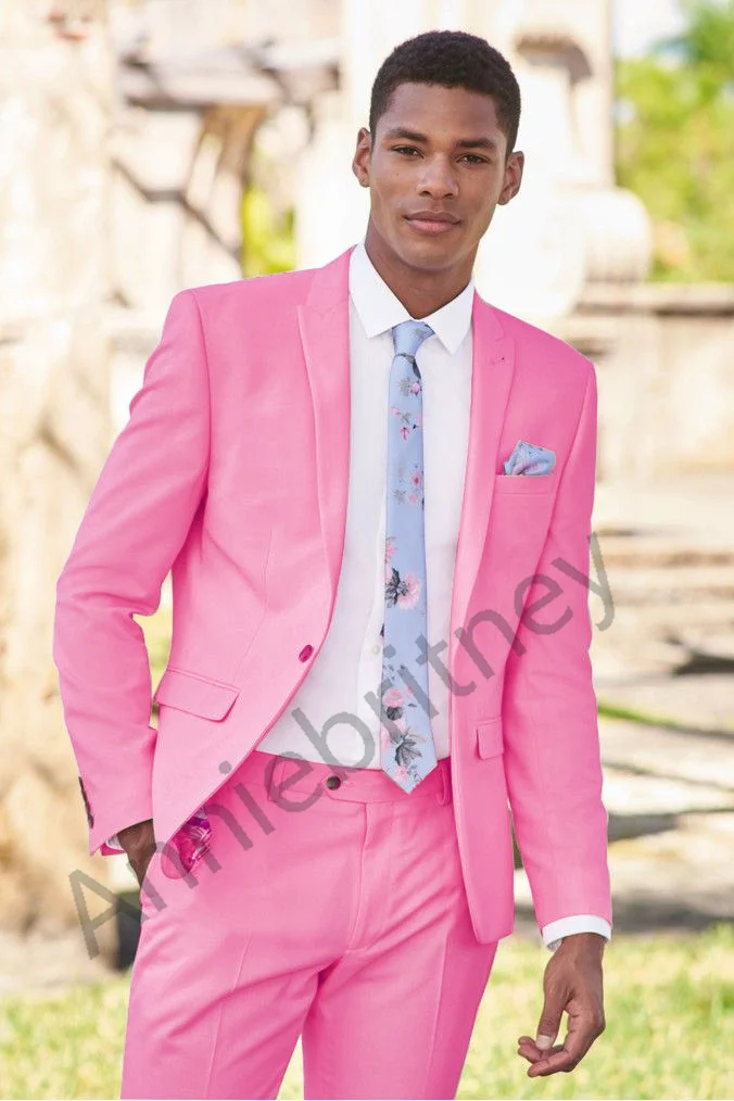 (Jacket+Pants) Tailor-Made Men Fashion Design Pink Slim Fit 2 Piece Suit Men Beach Wedding Best Man Causual Blazer Custom Made images - 6