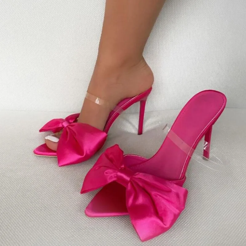 

Женские босоножки с острым носком, на ремешке-бабочке, с прозрачным ремешком, пикантные шлепанцы на высоком каблуке, лето 2020