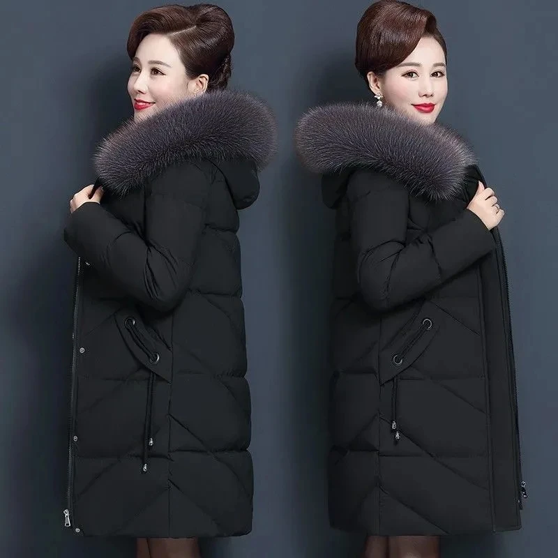 Зимнее пальто для матери с меховым воротником Размер 6XL стеганая куртка пожилых