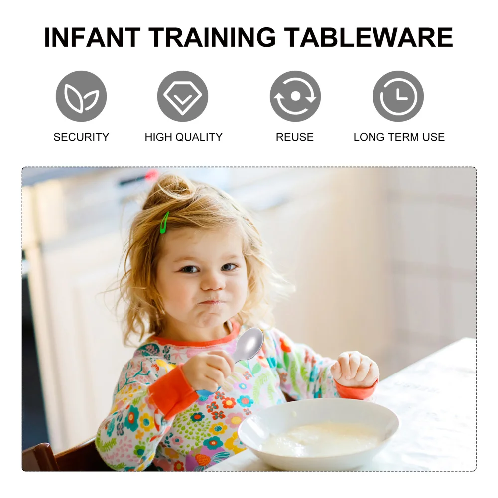 

1 Set Flatware Baby Feeding Tool Training Spoon with Silicone Handle