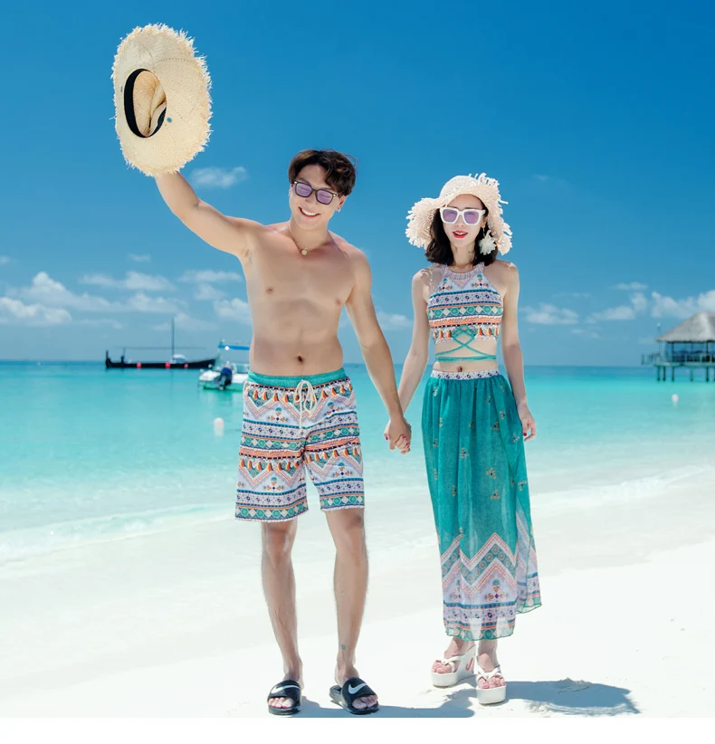 

Matching Couples Swimsuits Women Bikini Men Board Shorts Swimming Trunks Beach swimwear Surfing Boardshort