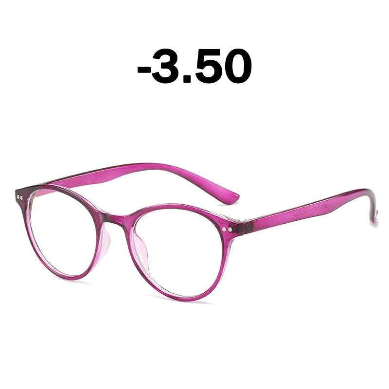 Elbru набора круглых прозрачных ленточек готовой близорукость Glassses Для женщин Для мужчин оптическая оправа для очков с диоптриями-0,5 1,0 1,5 2,0 2,5~ 6,0 - Цвет оправы: Purple -3.50