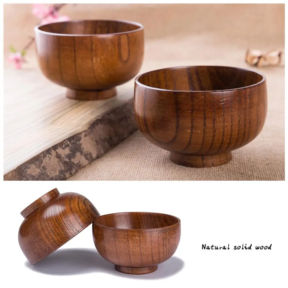 

Japanese Style Salad Rice Noodles Bowls Natural Wood Tableware Wooden Bowl Soup Kitchen Utensil Dishes