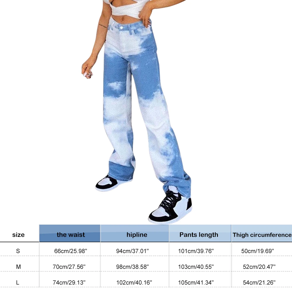 

Women Straight Leg Pants Tie Dye Blue Sky Vintage Spring Casual Female Fashion Loose Trousers pantalones de mujer dropshipping