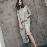 womens solid modal cotton nightdress soft and comfortable naked sleeping sexy home wear summer short sleeve open back skirt