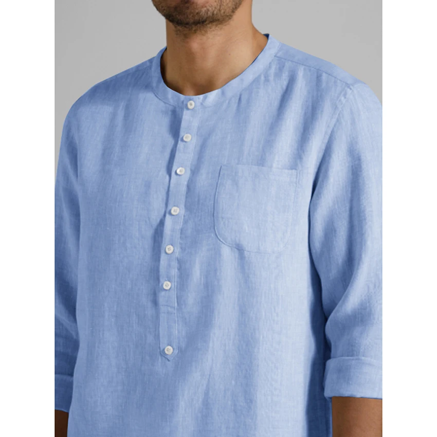 

Spring New long-sleeved Standing Collar Solid Color Loose Shirt Comfortable Casual Shirt Men Clothing Top