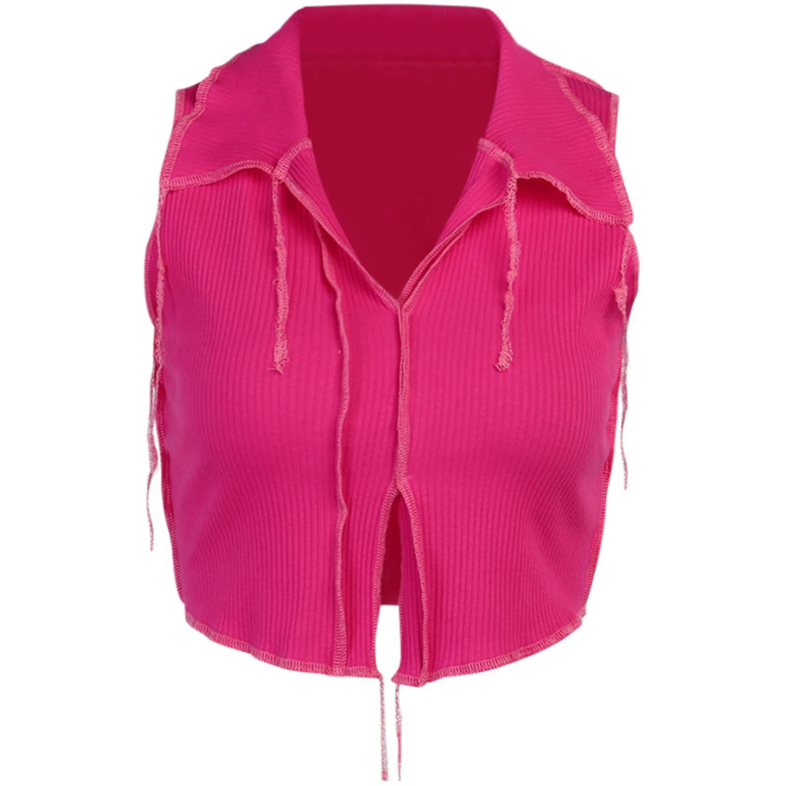 

Women Sexy Solid Color Sleeveless Deep V Neck Split Hem Vest Ribbed Crop Top