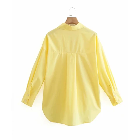 PSEEWE Top Woman Yellow Button Up Shirt Women Long Sleeve Spring 2021 Office Blouse Female Asymmetric Hem Chic Pink Shirt