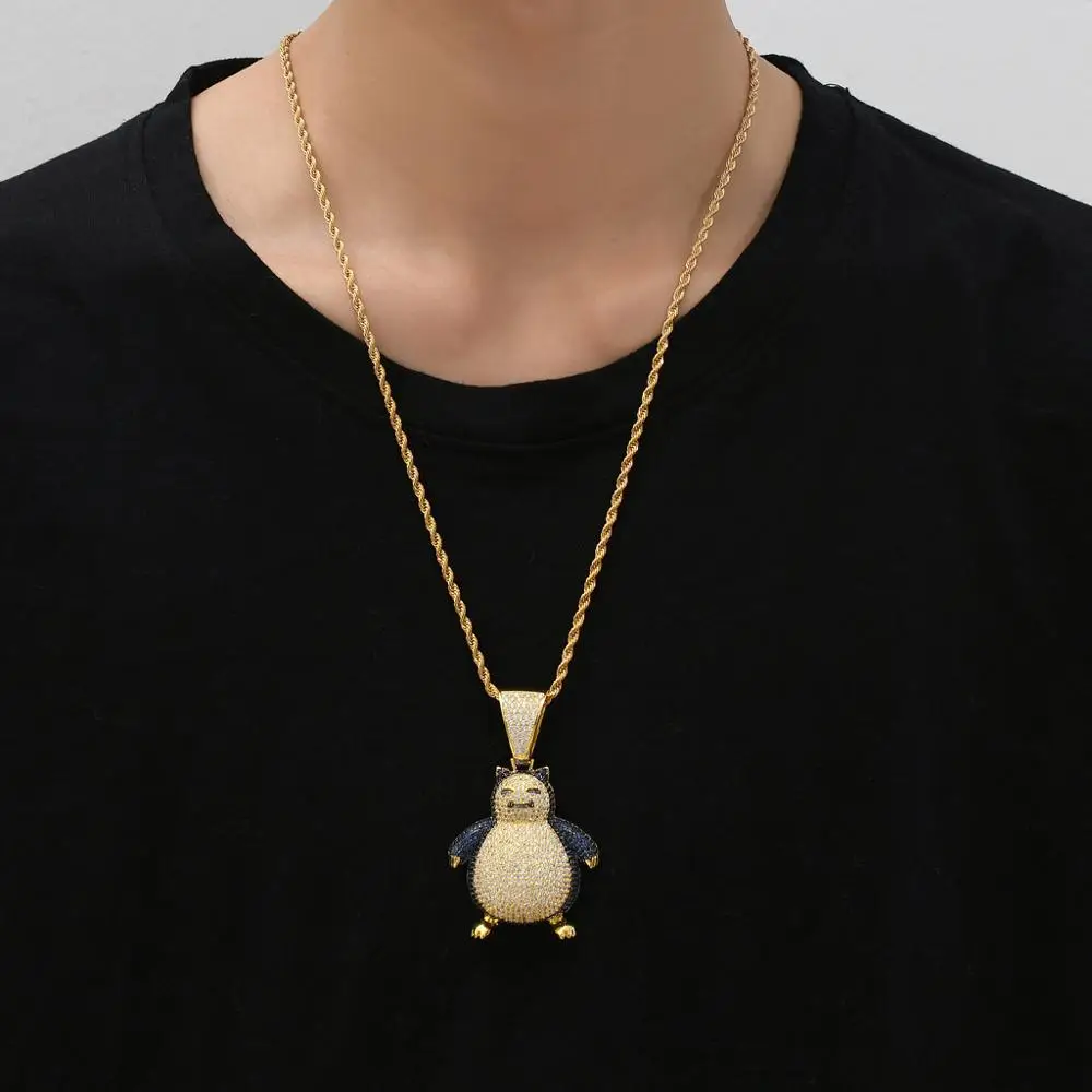 

TOPHIPHOP Hip Hop Mask Necklace Pokemon Pendant Micro Pave Cubic Zircon Copper Necklace Iced Out Chain Mens Jewelry Gift