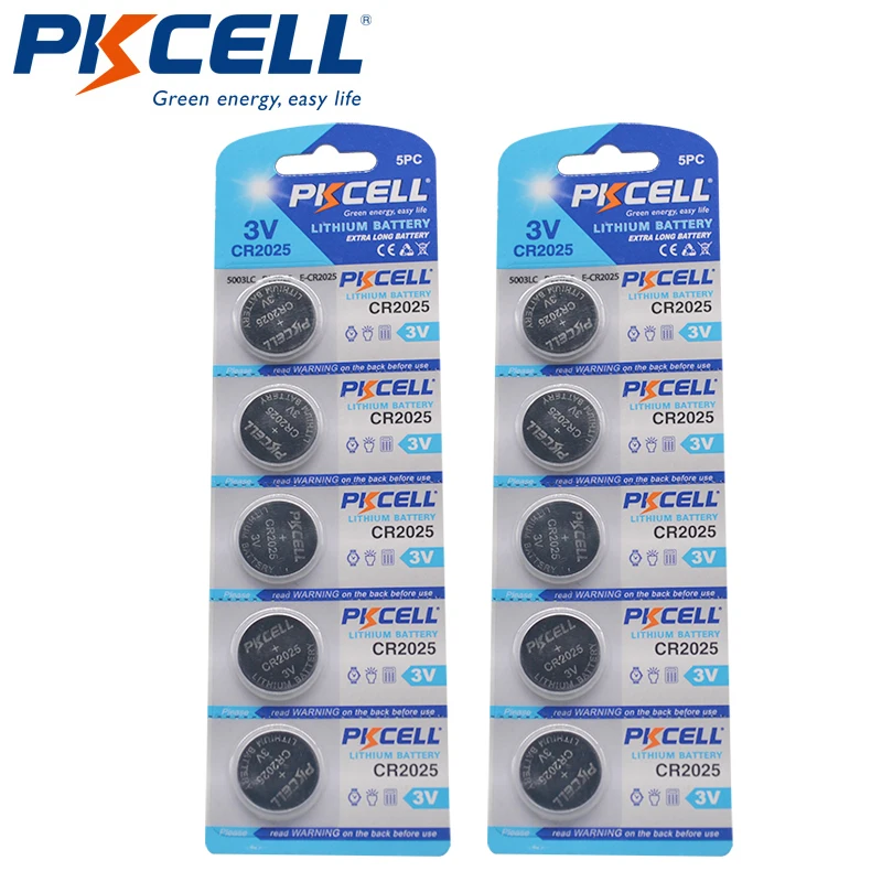 10 шт. PKCELL CR2025 CR 2025 ECR2025 BR2025 литиевый кнопочный элемент Батарея для удаленного