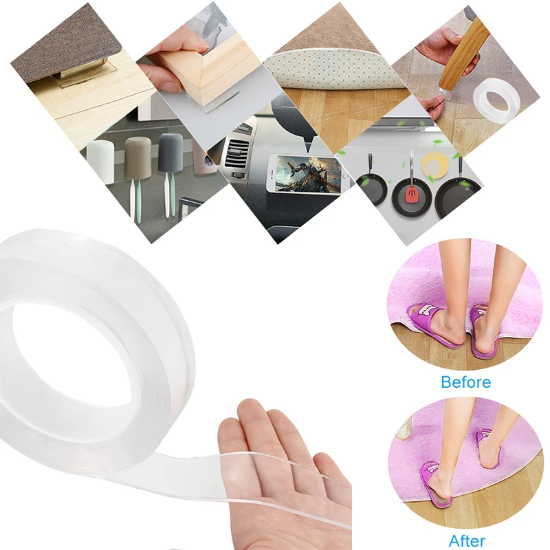 

Reusable Nano Magic Tape Double Sided Tape Transparent No Trace Waterproof Adhesive 1M/3M/5M Tape Cleanable Home