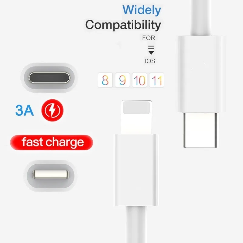 PD кабель для быстрой зарядки USB C Lightning iPhone 11 8 pin к TypeC 3A быстрое зарядное устройство