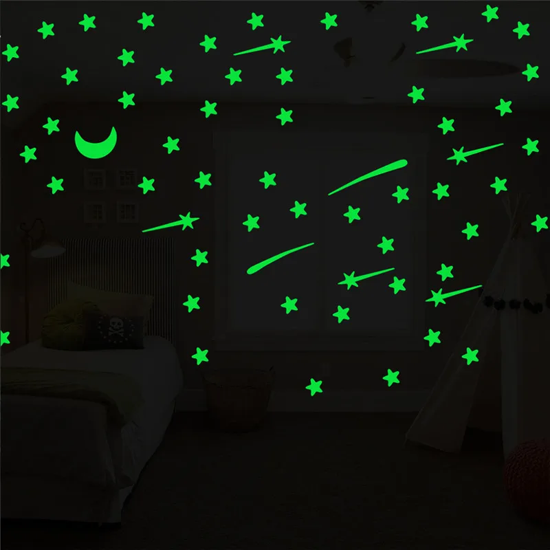 Светится в темноте наклейка светящаяся Звезда Луна DIY фосфоресцирующая