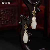 bastiee silver 925 jewelry magnolia flower earring for women inlaid jade jewelry dangle earrings korean long drop earrings