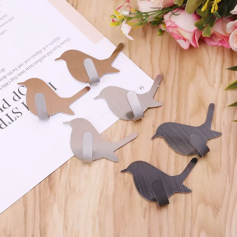 

41XB 2pcs Cute Bird Shaped Decorative Stainless Steel Wall Door Clothes Coat Key Hanger Hook Rack